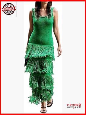 Green Sleeveless Fringe Maxi Dress